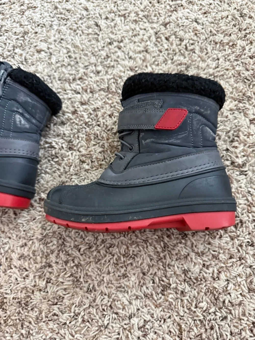 Kids Black Waterproof Snow Boots with Cozy Fleece Lining